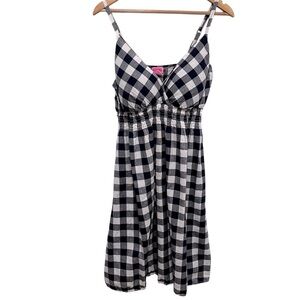 SHE’S COOL Vintage Y2K Navy & White Plaid Gingham 100% Cotton Dress Size 1X